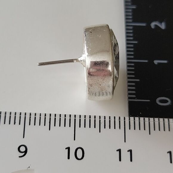 Earrings Silver Tone Crystal Rounded Square Studs #0063 - Picture 7 of 9